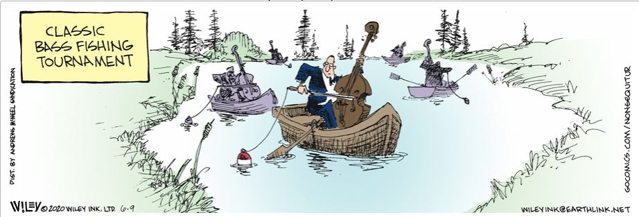 Boise Ed Actually, I have a tee-shirt with a fisherman in a lake of bass-clef signs. Also sent nonymously as an Oy